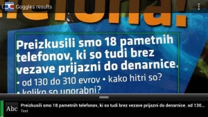 Googlova aplikacija Goggles omogoča hitro branje besedil, ki jih »poslikamo« s telefonom. In celo prevajanje teh besedil.